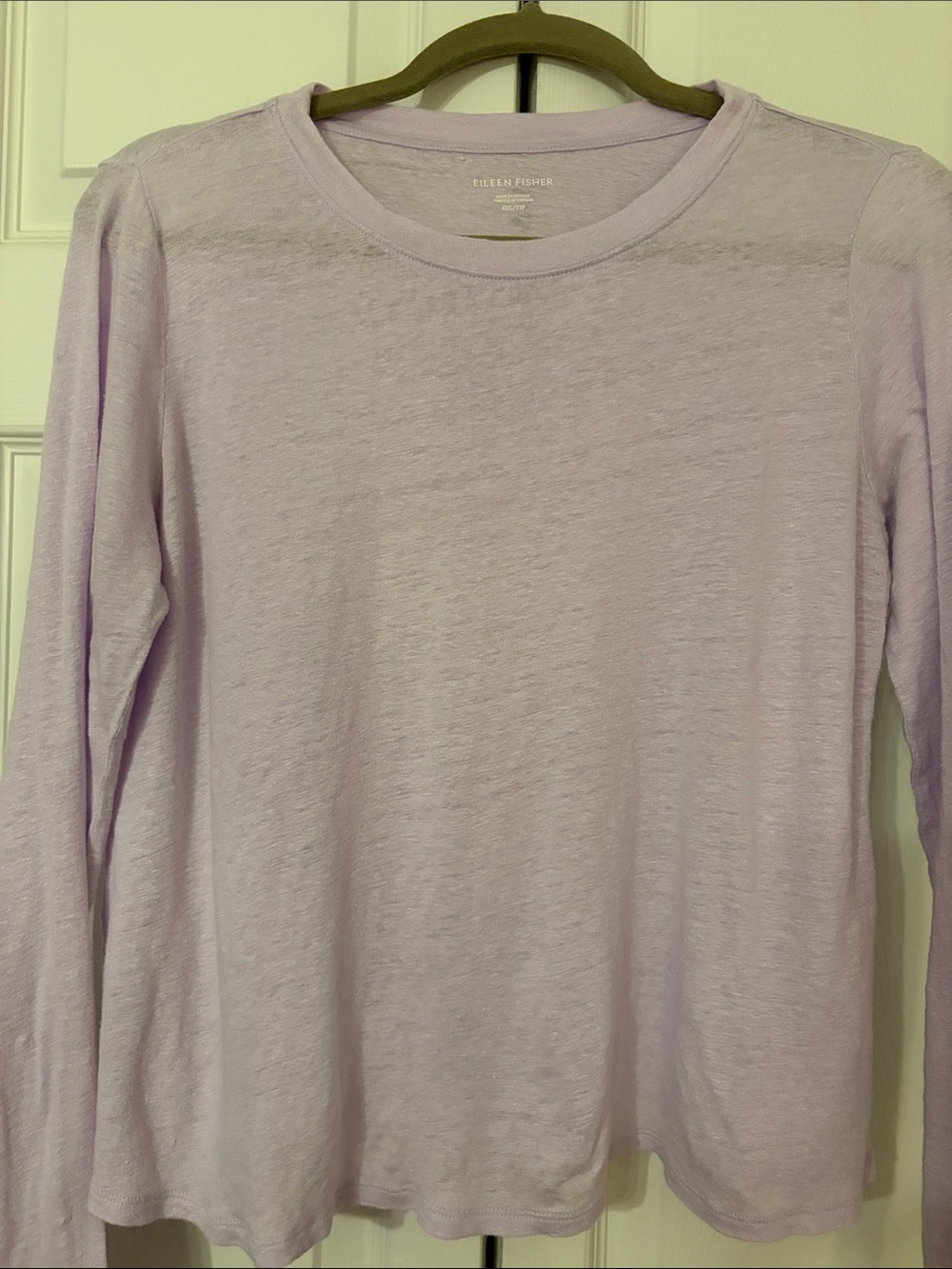 Eileen Fisher Soft Lavender Long-Sleeve Crewneck 100% Organic Linen XXS - Picture 2 of 7